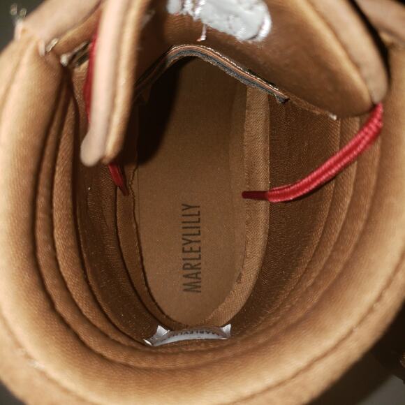 Marleylilly Women’s Duck Boots Sz 9 Tan Brown Waterproof Faux Leather Monogram - Picture 7 of 13